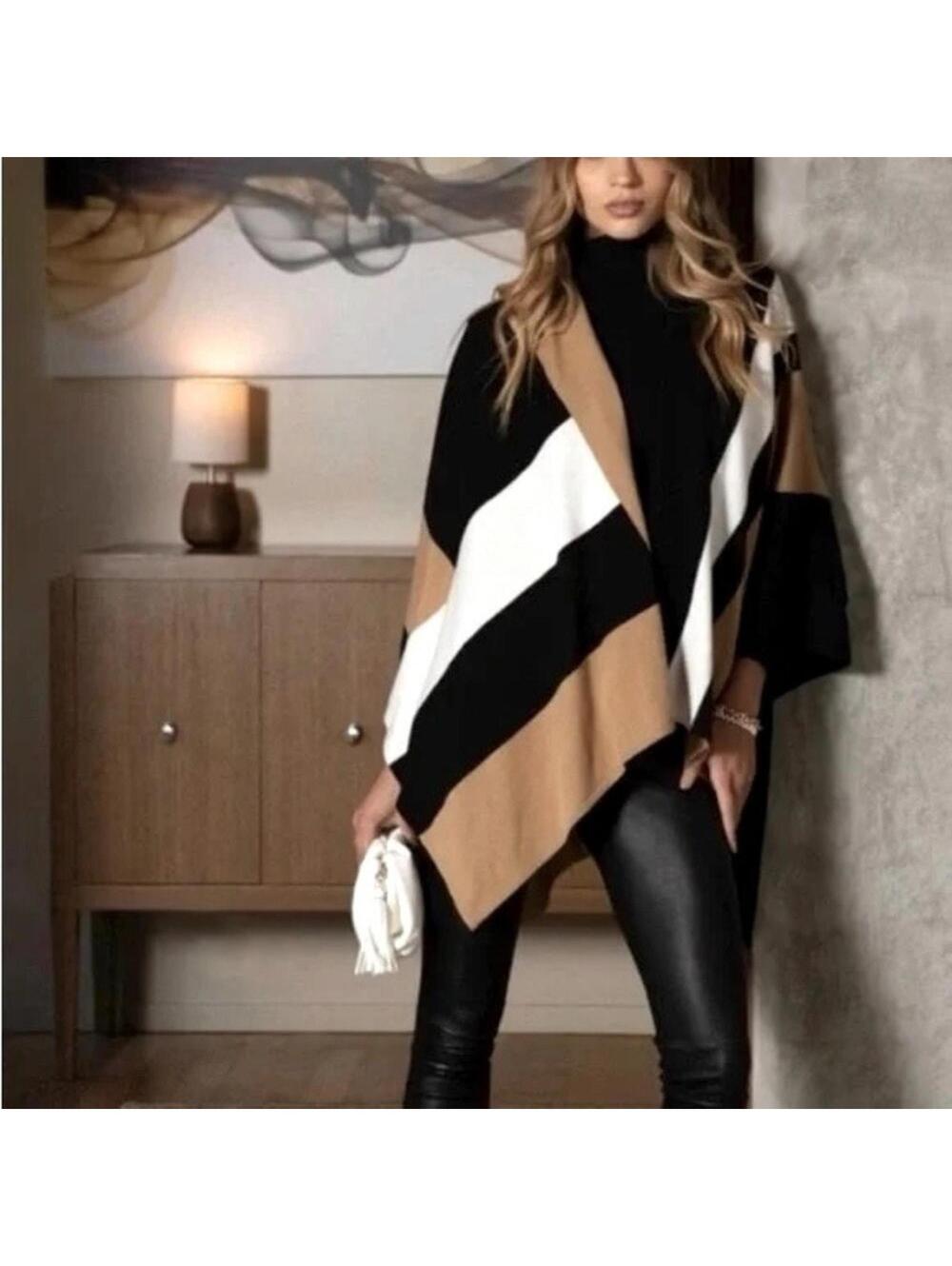 Parrish LA black/brown/ivory striped wrap NWOT
